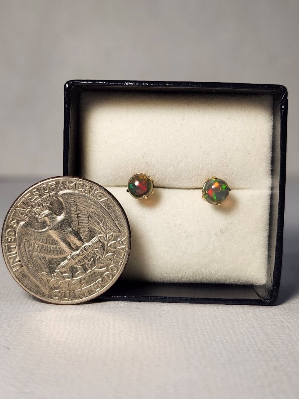 Bella 14K SOLID Yellow Gold 1.18cts Natural Ethiopian Black Forest Opal Earrings - Picture 17 of 17
